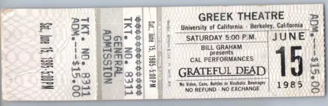 Grateful Dead Untorn Concert Ticket Stub June 15 1985 Berkeley California