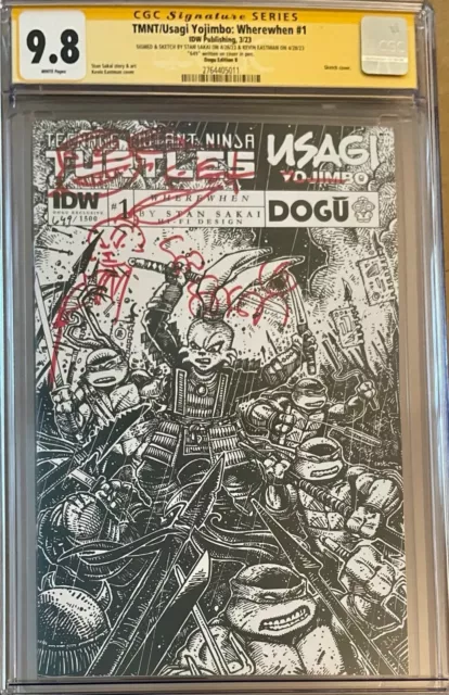 TMNT Usagi Yojimbo #1 WonderCon Variant CGC SS 9.8 SIGNED Eastman Sakai SKETCHES