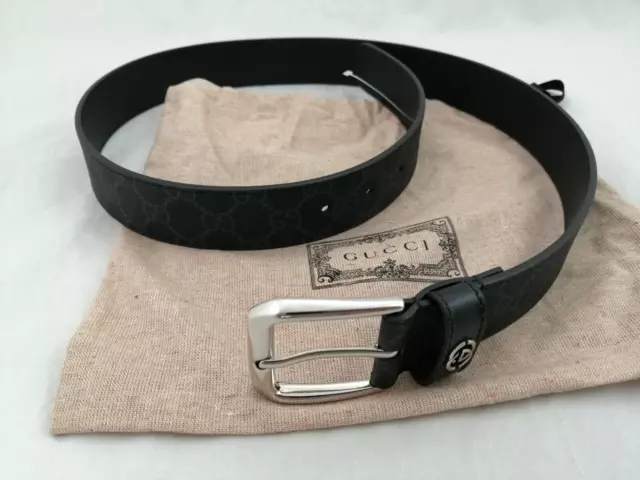 Gucci Men's Belt Size 32 Black Supreme Canvas Interlocking G Detail New* F1