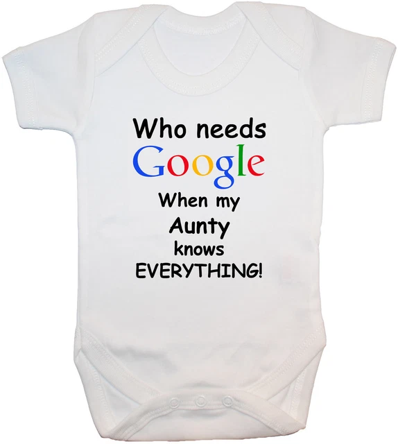 Gilet con romper Who Needs Google zia babygrow nuovo con scatola-24 mt regalo divertente