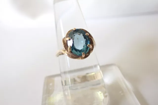 VINTAGE 10K YELLOW Gold Ring With Aquamarine Oval Faceted Stone 2.8 ...