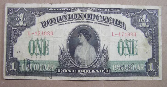 1917 Dominion of Canada $1 DC-23a-ii No Seal Series L, Choice Fine++