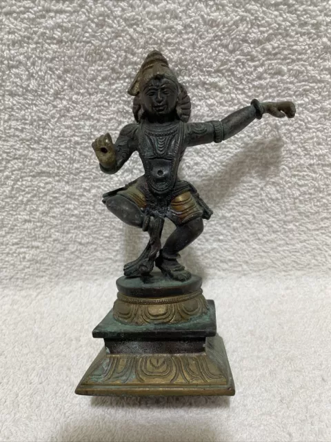 HTF Antique 2lb Metal 6.5” Religious Idol Statue READ Dancing Bala Krishna Khmer