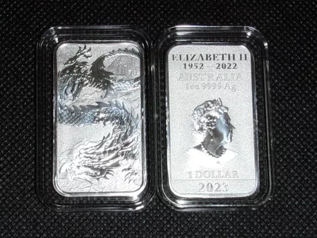 2023 Australia 1 Oz Silver Dragon Coin Bar in Capsule I Perth Mint