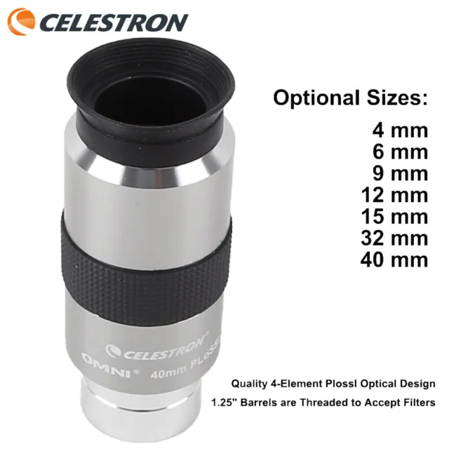 Celestron Omni Series Eyepiece Plossl 4 6 9 12 15 32 40 32 mm Lens 1.25" AU 3