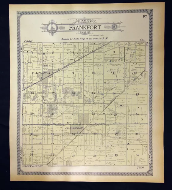 1910 Plat Map Frankfort Township Will County  Illinois Mokena Original