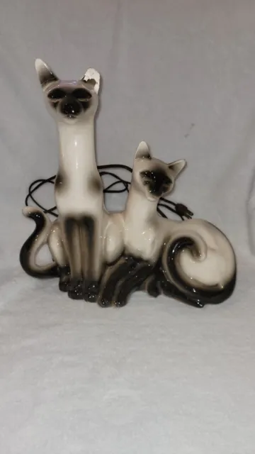 Vintage Siamese Cats Table Tv Lamp Lane & Co MCM 12 1/4" Unique Read Description