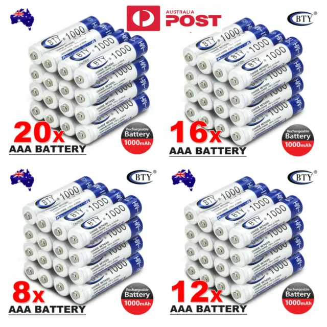 4-20X BTY AAA Rechargeable Battery Recharge Batteries 1.2V 1000mAh Ni-MH AU