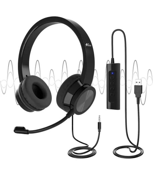 USB Headset with Microphone for PC Laptop, Adjustable Noise Cancelling Business