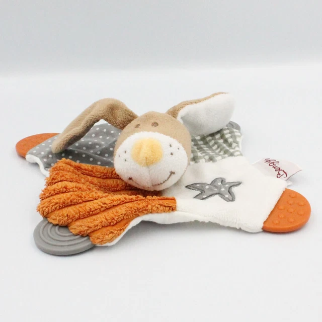 Doudou plat lapin marron blanc orange Milo Bengy - 22764