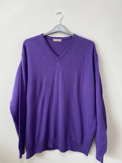 Vintage! Pullover da uomo viola in lana collo a V taglia 2XL