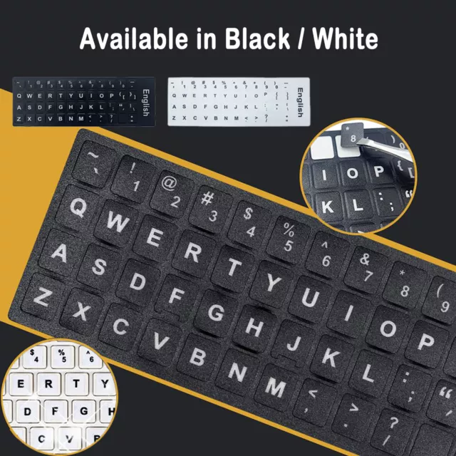 English Letters Keyboard Stickers Replacement Black White Multi Language AU 3