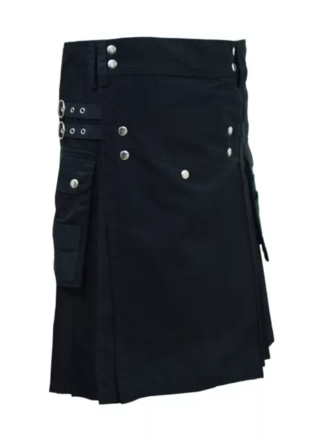 Men's Black Fashion Sport Utility Kilt Deluxe Kilt Adjustable Sizes Pocket kilt