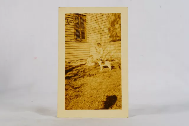 On The Farm Small Children Playing Yard With Dog Milton PA RPPC