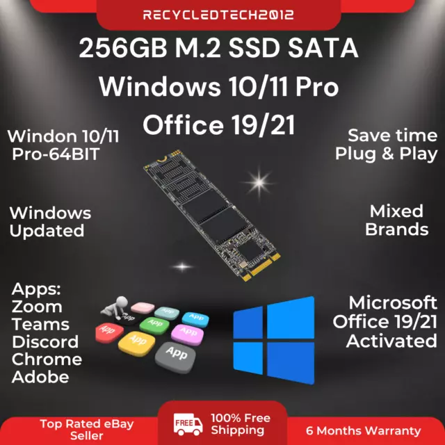 256GB M.2 SSD Custom Preinstalled Windows 10/11 Warranty Apps included