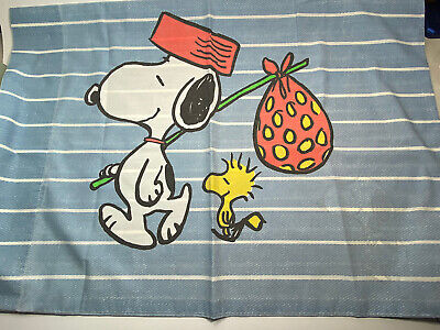 Vintage 1970s Peanuts Snoopy Woodstock Hobo Blue Striped Standard  Pillowcase