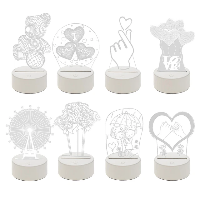 USB 3D LED Bedside Night Light Romantic Love Acrylic Desktop Table Lamp ...