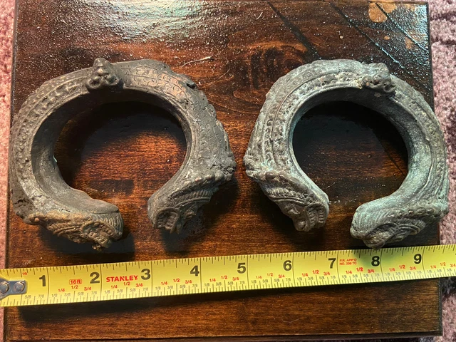 Antique Pair Khmer Bronze Warrior Bracelets Bangles Antique Pair Khmer Bronze Warrior Bracelets Bangles