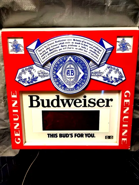 1986 Budweiser Vinatge Clock Light up Wall Sign Labels Pictured Ebay 1/1 RARE!!!