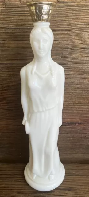 Vintage White Milk Glass Classic Greek Lady Figural Empty Bottle By Avon 1969