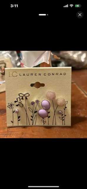 LC Lauren Conrad Earrings.  Gold Stud Earrings. New! Pearl Jewelry. Floral Lilac