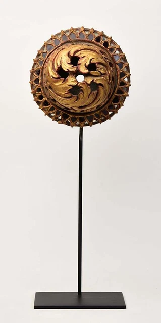 19th Century, Mandalay, Antique Burmese Wood Carving with Gilded Gold and Glass
