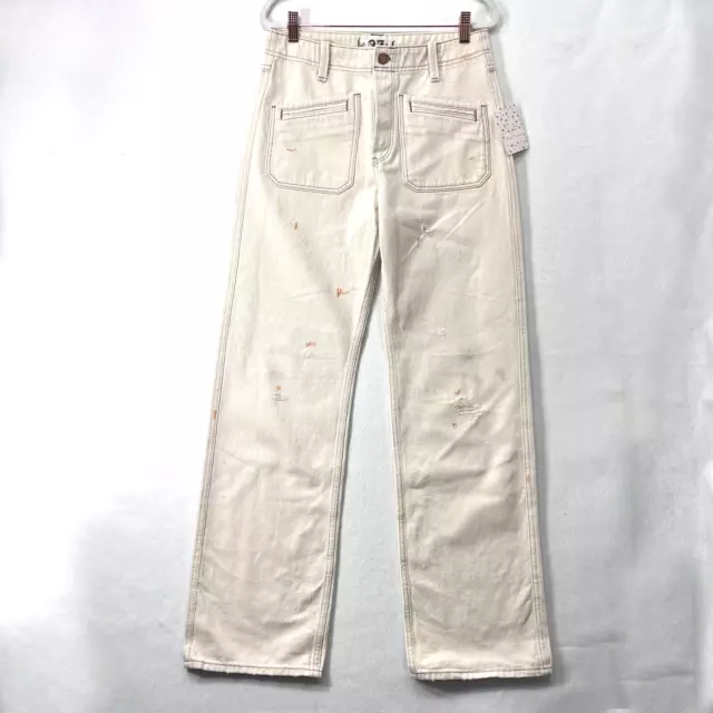 Pantalones de mezclilla Free People para mujer 27 crema fácil en dificultades corte de bota grunge ropa de calle