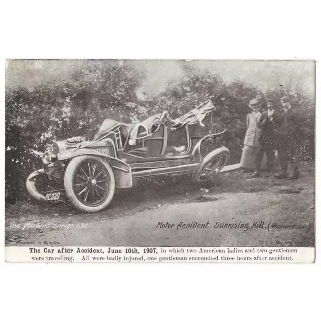 Motor Accident at Sunrising Hill Warwickshire 1907 Postcard, Unused
