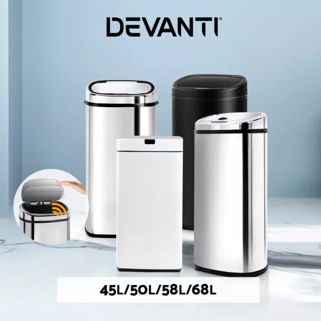 Devanti Stainless Steel Sensor Bin Rubbish Bins Motion Auto 45L/50L/58L/68/82L