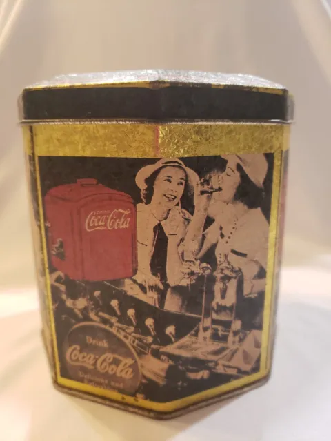 Coca Cola Coke  Working Women Tin Canister Vintage 1989 Decor, Ice Box Hexagon
