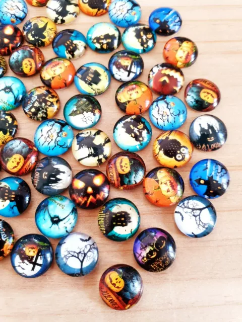 10 x Halloween Cabochons ♥ zum Basteln/Schmuckherstellung Deko Glas Ø 12mm