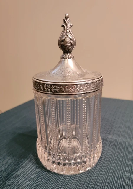 Antique EAPG Pickle Castor Jar & Lid Meriden Silverplate Apothecary Condiment