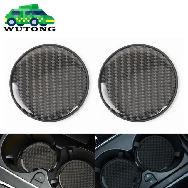 2x Black Carbon Fiber Cup Holder Pad Water Cup Slot Non-Slip Mat Car Accessories
