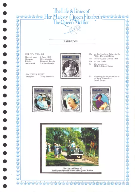 Barbados - Set Of 4 Stamps On Card - Queen Mother - Questa - 1985