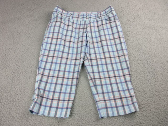 Adidas Shorts Womens Adult 2 Blue White Plaid Casual Bermuda Ladies 30x24