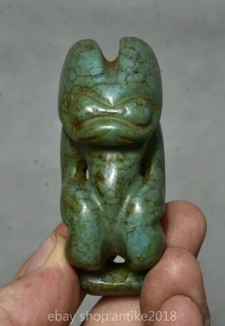 2.8 " Old Chinese Hongshan Culture Green Turquoise Carved Sun God Amulet Pendant
