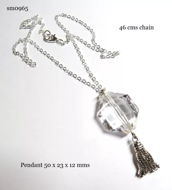 SILVER PLATED CHAIN WITH A FAUX CRYSTAL PENDANT & SILVER PLATED TASSEL ...sm0965