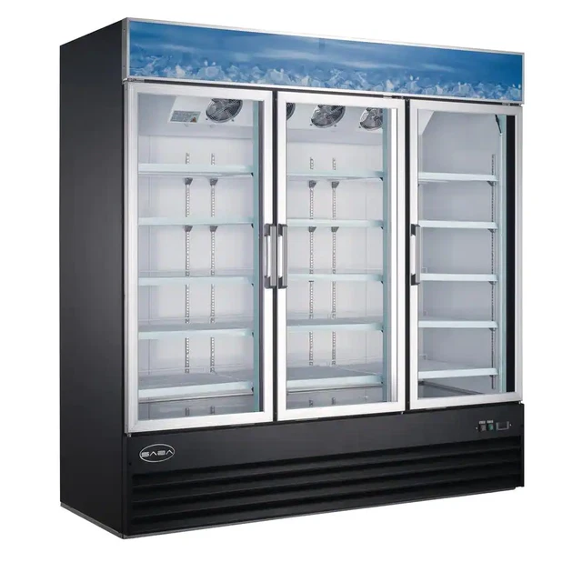 78 In. W 63 Cu. Ft. Three Glass Door Commercial Merchandiser Refrigerator Reach
