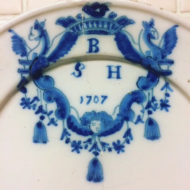 Rare Dutch Delft Dated Dish Delftware Tinglazed Tinglaze Maiolica Faience 17Th C 2