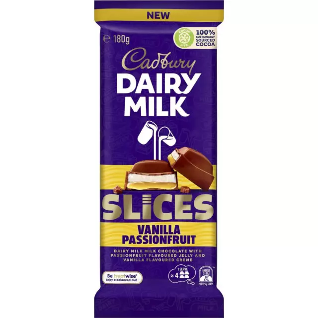 Cadbury Dairy Milk Slices Vanilla Passionfruit Chocolate Block 180g