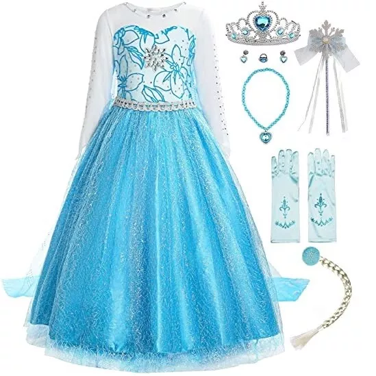 Frozen Kleid Die Eiskönigin Prinzessin ELSA Kleid Kostüm Karneval Cosplay Party