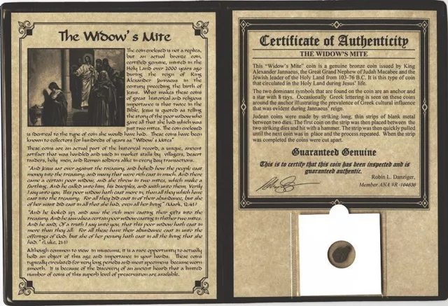 Widows Mite Ancient Coin Certified Authentic with Deluxe Album Judean Prutah