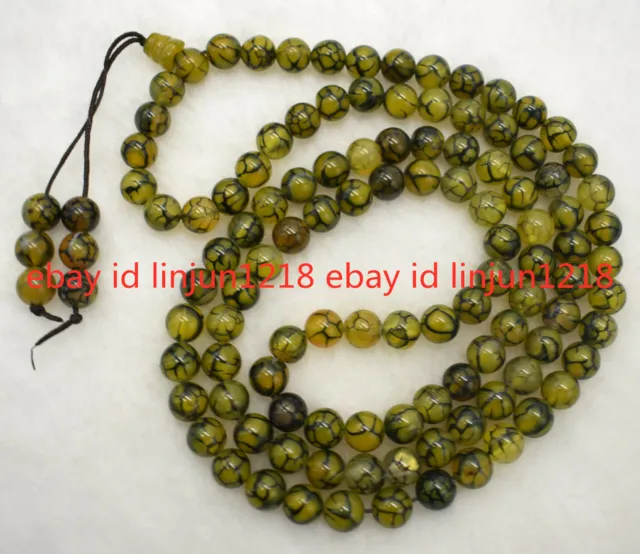 8mm Yellow Dragon Veins Agate Onyx Gemstone 108 Beads Tassels Mala Necklace