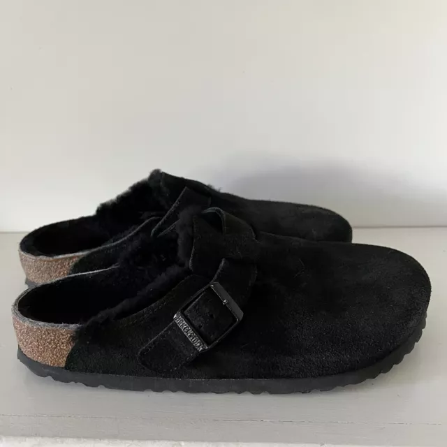 Birkenstock Boston Fur clogs black suede with fur lining Women’s 39 US 8 - 8.5