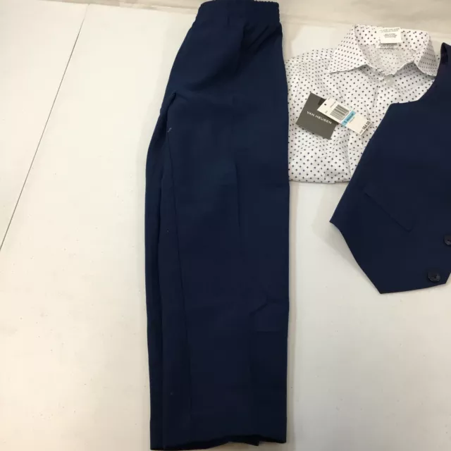 Van Heusen Boys Blue White Pants Vest Shirt & Tie 4 Piece Suit Set Size 5 Used 2
