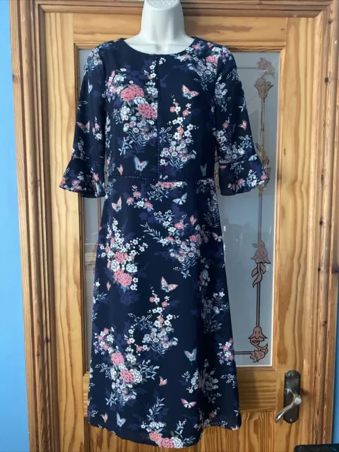 OASIS Blue Floral Midi Tea Dress Size 8