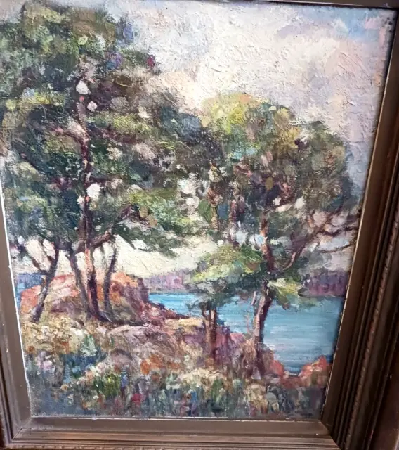 old impressionist painting, antique landscape painting, signed, framed