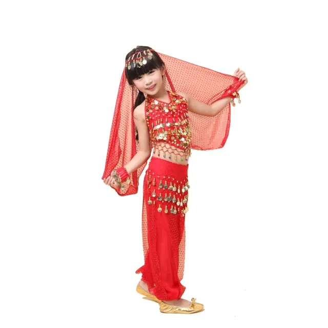 Girls Kids Indian Belly Dance Costume Outfit Top Pants Set Bollywood Halloween