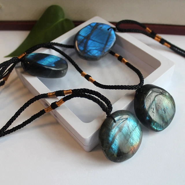Natural Labradorite Tumbled Stone Pendant Healing Quartz Crystal Necklace Gift