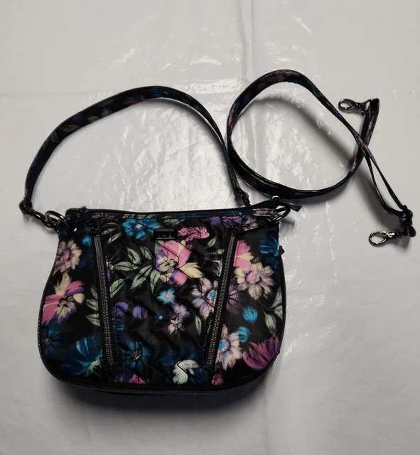 LUG Crossbody  Swivel  Purse Black Bloom Floral RFID